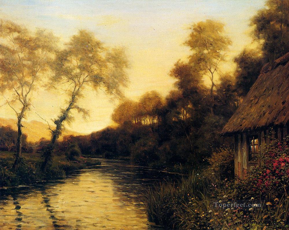 Un paisaje de río francés al atardecer Louis Aston Knight Pintura al óleo